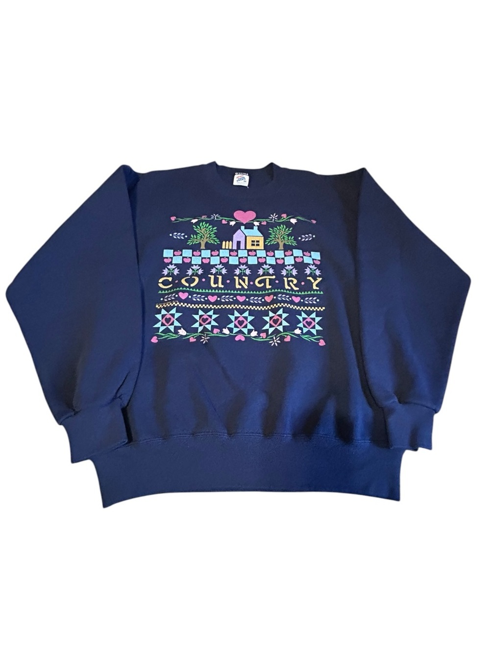 Vintage Jerzees Super Sweats USA Made Country Folk Art Graphic Sweatshirt M